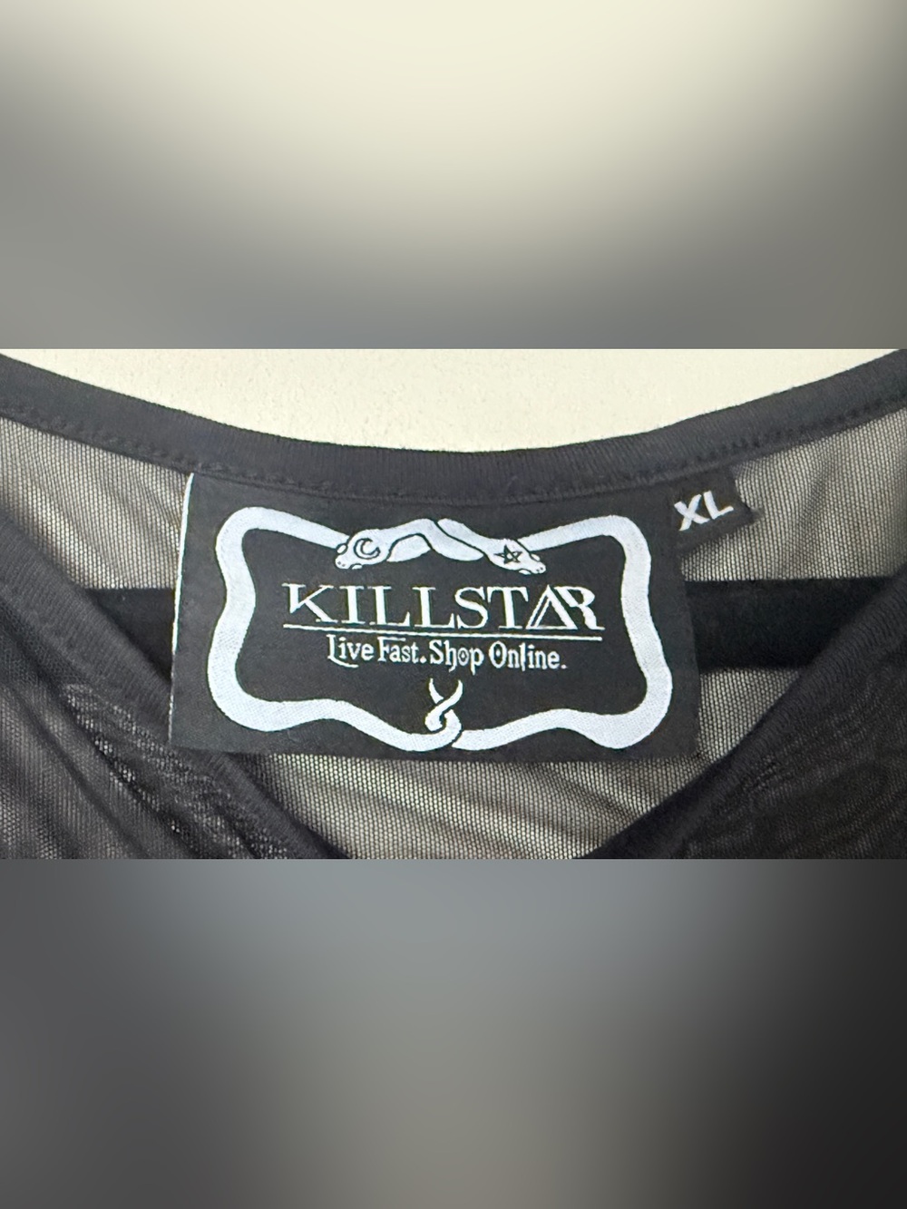 Killstar black print on black bodycon dress with mesh yoke - Picture 3 of 3